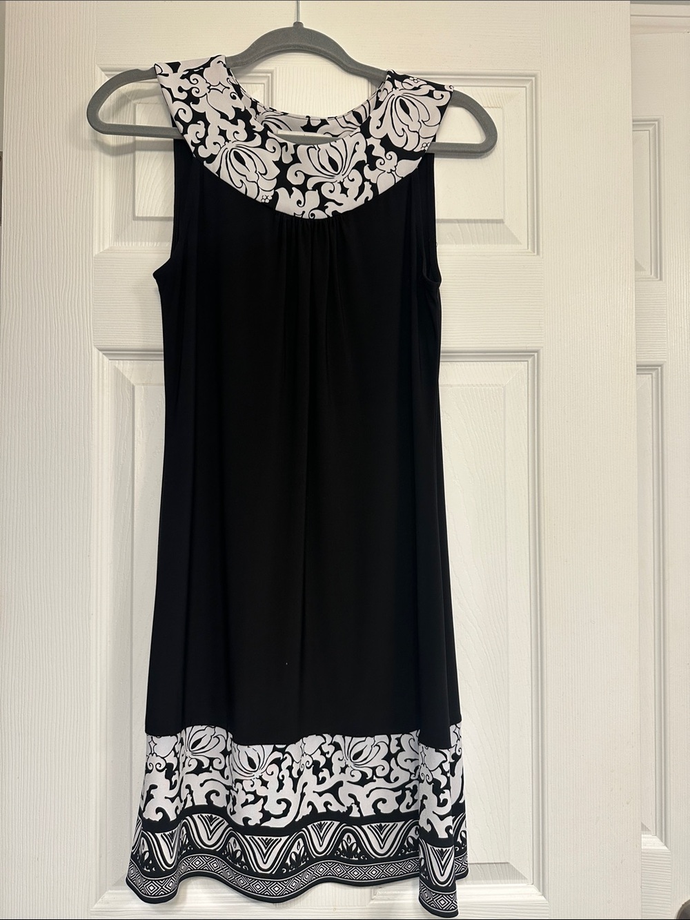 White House Black Market Black Dress with White Scroll Trim